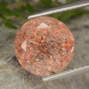 Piedrasol Naranja rojizo natural de 4.25 ct, Corte Redondo, Translúcido