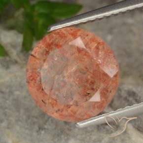 Piedrasol Naranja rojizo natural de 3.73 ct, Redondo, Translúcido