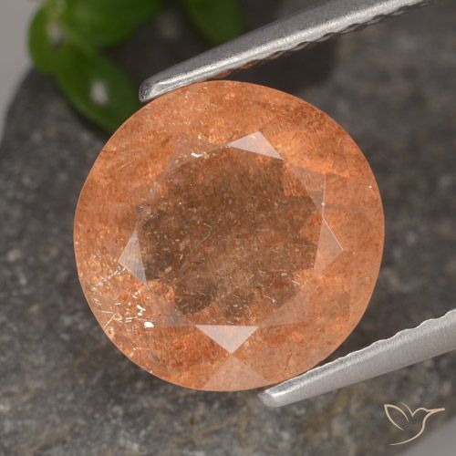 3.36ct Natural Naranja medio Piedrasol, Redondo, Translúcido
