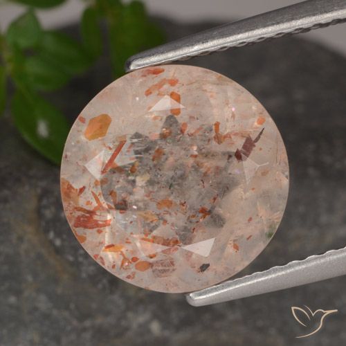 3.38ct Natural Naranja durazno Piedrasol, Redondo, Transparente