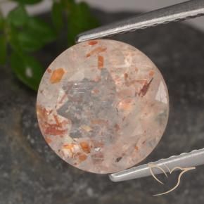 Piedrasol Naranja durazno natural de 3.38 ct, Redondo, Transparente