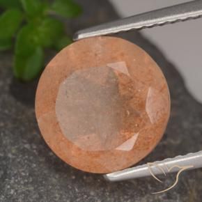 Piedrasol Naranja claro natural de 3.41 ct, Redondo, Translúcido