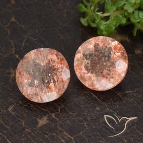 Gemas de Piedrasol Naranja durazno natural de 6.34 ct, Redondo, Transparente