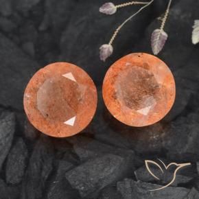 Gemas de Piedrasol Naranja rojizo natural de 5.89 ct, Redondo, Translúcido