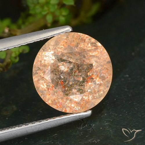 Piedrasol Naranja claro natural de 3.56 ct, Redondo, Transparente