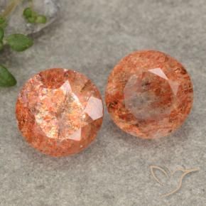 Gemas de Piedrasol Naranja rojizo natural de 4.94 ct, Redondo, Translúcido