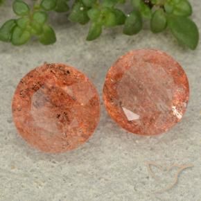 Gemas de Piedrasol Naranja rojizo natural de 4.71 ct, Redondo, Translúcido