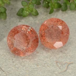 Gemas de Piedrasol Naranja rojizo natural de 4.55 ct, Redondo, Translúcido