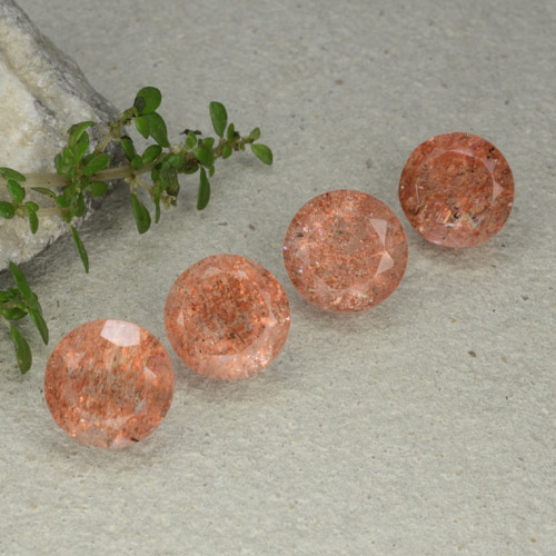 Gemas de Piedrasol Naranja rojizo natural de 10.77 ct, Corte Redondo, Translúcido