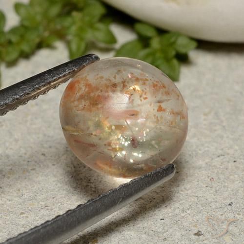 Piedrasol Naranja durazno claro natural de 1.90 ct, Redondo, Translúcido