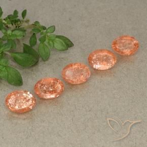 Gemas de Piedrasol Naranja medio natural de 4.31 ct, Ovalada, Translúcido