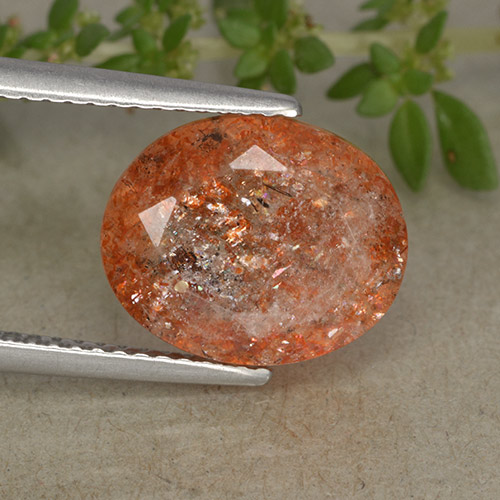 Piedra sol naranja natural de 4,31 ct, corte óvalo, translúcido