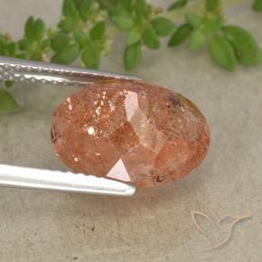 Piedrasol Naranja medio natural de 4.32 ct, Ovalada, Translúcido