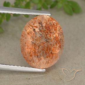 Piedrasol Naranja rojizo natural de 4.37 ct, Ovalada, Translúcido