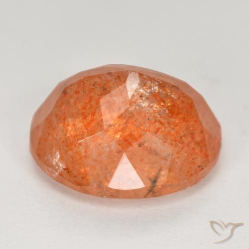Piedrasol Naranja rojizo natural de 5.10 ct, Ovalada, Translúcido