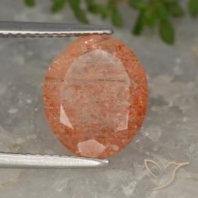 Piedrasol Naranja rojizo natural de 3.97 ct, Ovalada, Translúcido