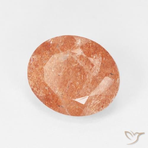 Piedrasol Naranja rojizo natural de 4.38 ct, Ovalada, Translúcido