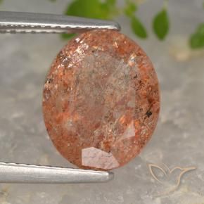 Piedrasol Naranja rojizo natural de 3.81 ct, Ovalada, Translúcido