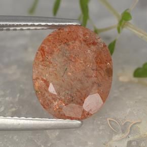 Piedrasol Naranja rojizo natural de 4.15 ct, Ovalada, Translúcido