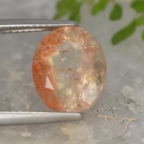 Piedrasol Naranja tigre claro natural de 5.09 ct, Ovalada, Translúcido