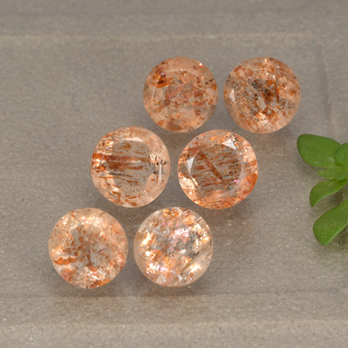 Gemas de Piedrasol Naranja rojizo natural de 3.51 ct, Corte Redondo, Translúcido