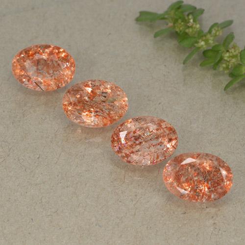 Gemas de Piedrasol Naranja rojizo natural de 3.64 ct, Corte Óvalo, Translúcido