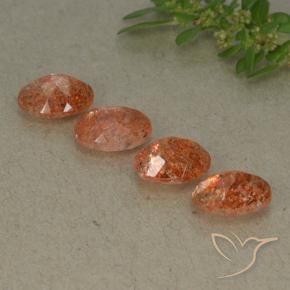 Gemas de Piedrasol Naranja medio natural de 3.06 ct, Ovalada, Translúcido