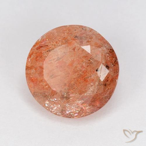 4.69ct Natural Naranja rojizo Piedrasol, Redondo, Translúcido