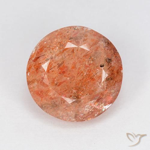 Piedrasol Naranja rojizo natural de 4.69 ct, Redondo, Translúcido
