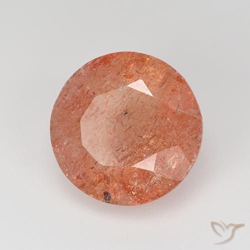 Piedrasol Naranja rojizo natural de 4.34 ct, Redondo, Translúcido