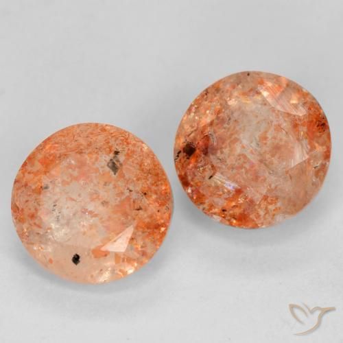 Gemas de Piedrasol Naranja medio natural de 1.82 ct, Redondo, Translúcido