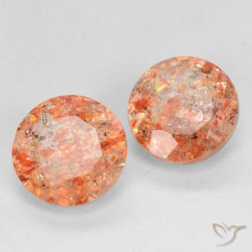 Gemas de Piedrasol Naranja claro medio natural de 1.53 ct, Redondo, Translúcido