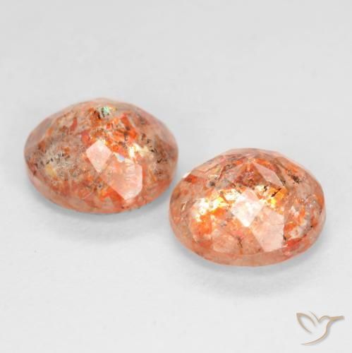 Gemas de Piedrasol Naranja claro medio natural de 1.53 ct, Redondo, Translúcido