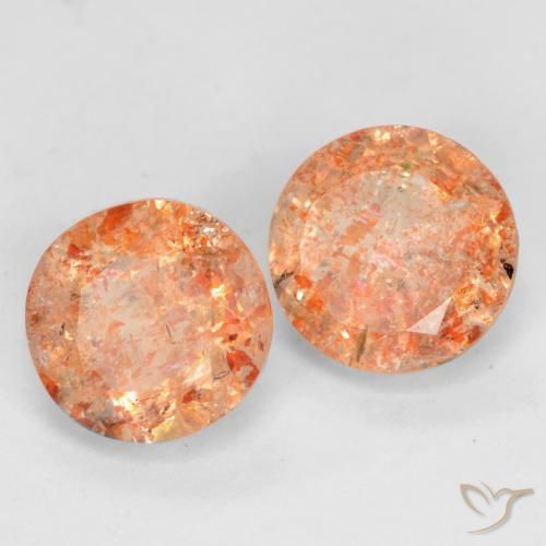 Gemas de Piedrasol Naranja rojizo natural de 1.59 ct, Redondo, Transparente