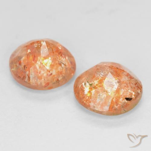 Gemas de Piedrasol Naranja rojizo natural de 1.59 ct, Redondo, Transparente