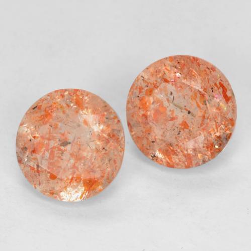 Gemas de piedra sol naranja natural de 1,46 ct, corte redondo, transparente