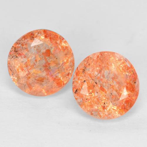 Gemas de Piedrasol Naranja medio natural de 1.67 ct, Corte Redondo, Translúcido