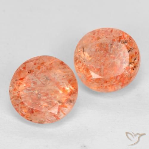 Gemas de Piedrasol Naranja claro medio natural de 1.76 ct, Redondo, Translúcido