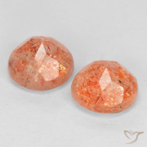 Gemas de Piedrasol Naranja claro medio natural de 1.76 ct, Redondo, Translúcido