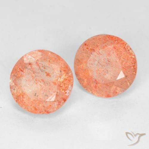 Gemas de Piedrasol Naranja claro medio natural de 3.50 ct, Redondo, Translúcido