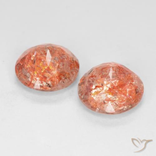 Gemas de Piedrasol Naranja rojizo natural de 3.37 ct, Redondo, Translúcido