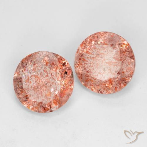Gemas de Piedrasol Naranja durazno natural de 3.05 ct, Redondo, Translúcido