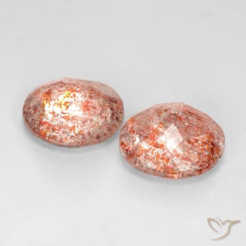 Gemas de Piedrasol Naranja durazno natural de 3.05 ct, Redondo, Translúcido