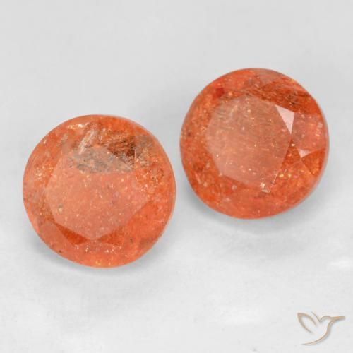 Gemas de Piedrasol Naranja medio natural de 1.96 ct, Redondo, Translúcido