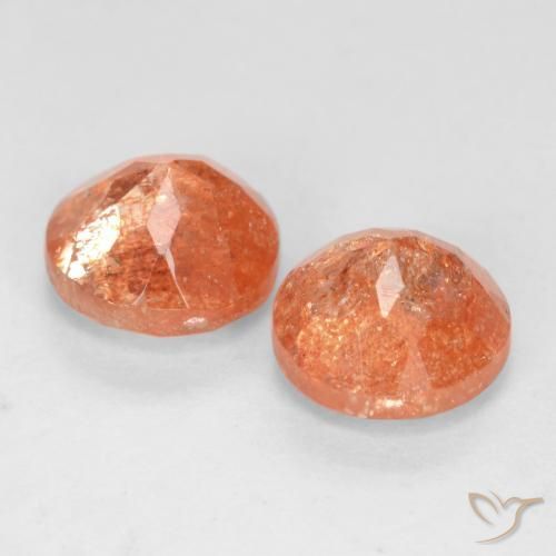 Gemas de Piedrasol Naranja medio natural de 1.96 ct, Redondo, Translúcido