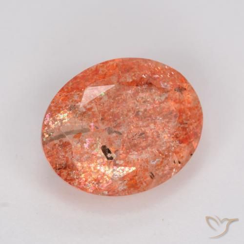 Piedrasol Rojo medio natural de 2.48 ct, Ovalada, Translúcido