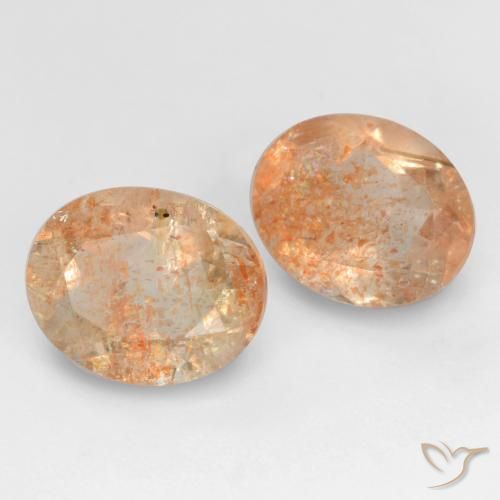 Gemas de Piedrasol Naranja durazno claro natural de 5.38 ct, Ovalada, Transparente