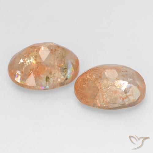 Gemas de Piedrasol Naranja durazno claro natural de 5.38 ct, Ovalada, Transparente