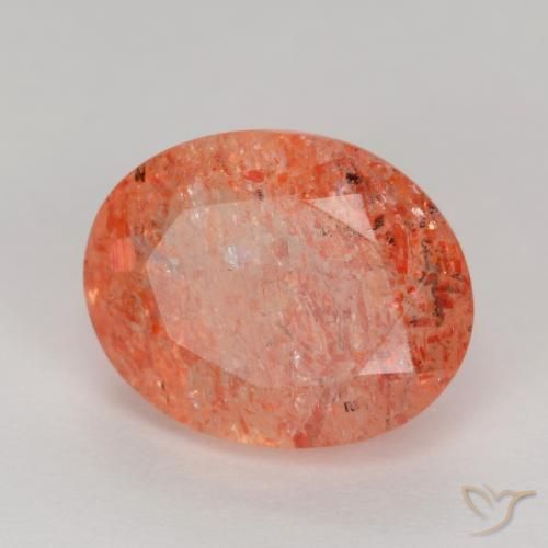 Piedrasol Rojo naranja claro natural de 2.66 ct, Ovalada, Translúcido