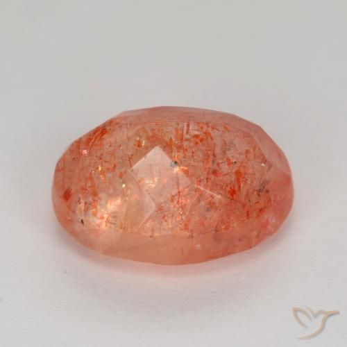 Piedrasol Rojo naranja claro natural de 2.66 ct, Ovalada, Translúcido